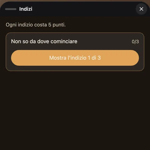 Gli aiuti: «Non so da dove cominciare» e «Mostra l'indizio 1 di 3»