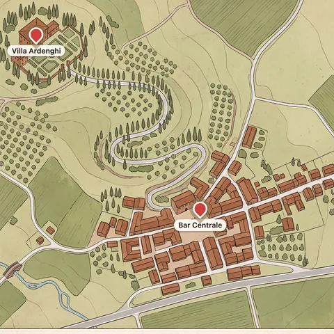 La mappa di Borgo San Ferro, con Villa Ardenghi e il Bar Centrale