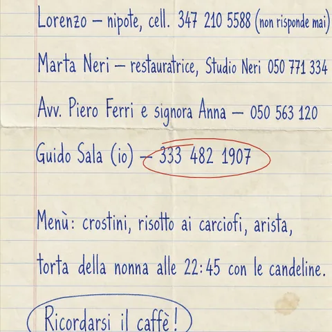 La lista degli ospiti con un numero di telefono cerchiato in rosso